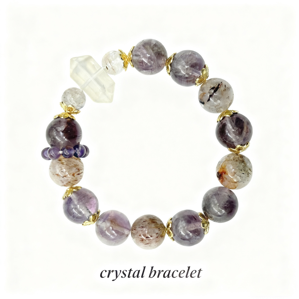 Purple Crystal Elegance Bracelet with Stunning Purple-Hued Crystals Delicate Gold Accents Unique Crystal Shapes Natural Beauty One-of-a-Kind Design