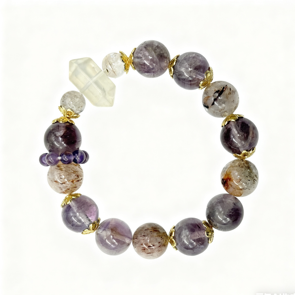 Purple Crystal Elegance Bracelet with Stunning Purple-Hued Crystals Delicate Gold Accents Unique Crystal Shapes Natural Beauty One-of-a-Kind Design