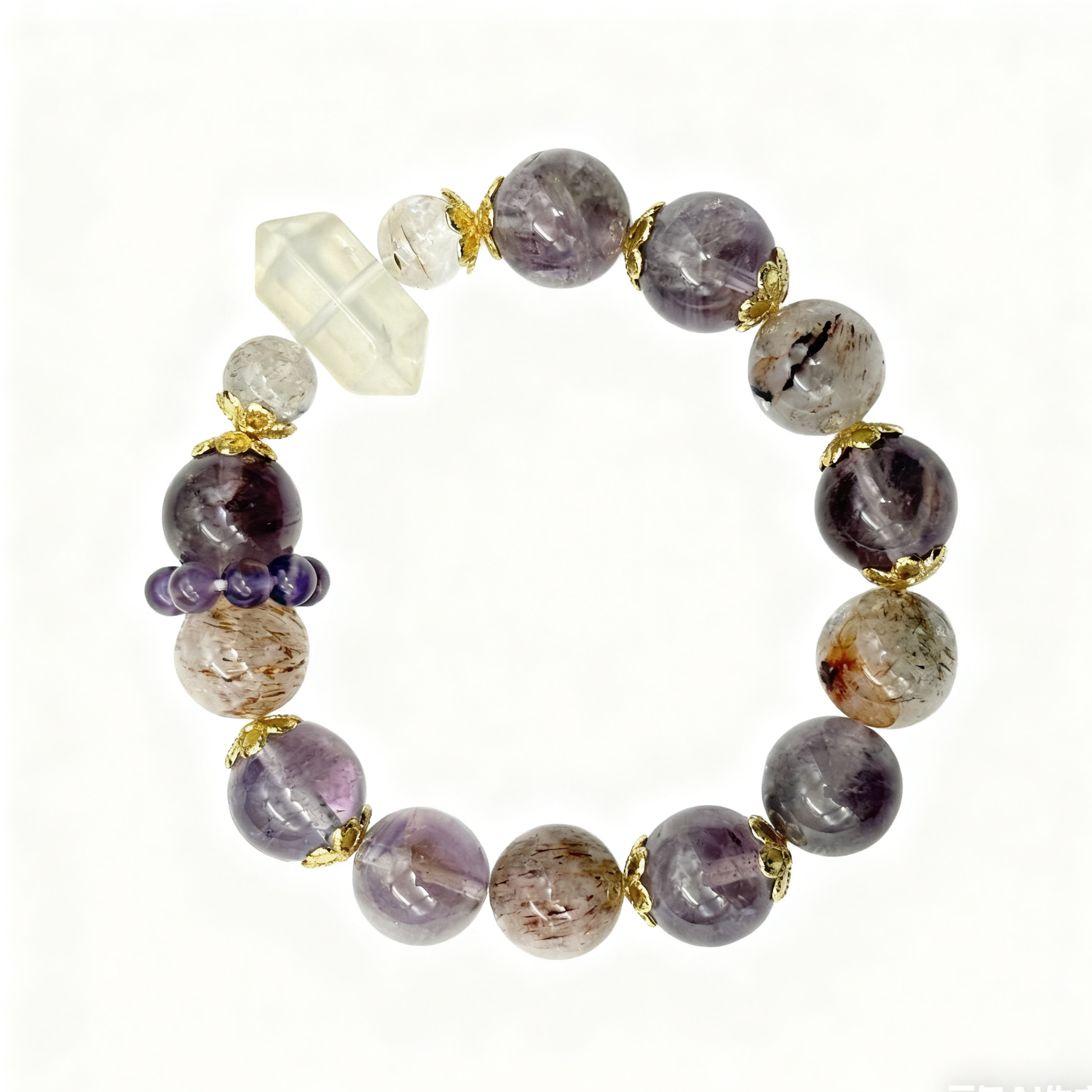 Purple Crystal Elegance Bracelet with Stunning Purple-Hued Crystals Delicate Gold Accents Unique Crystal Shapes Natural Beauty One-of-a-Kind Design